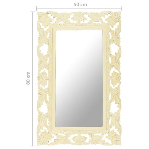 Miroir Sculpté à La Main Blanc 80x50 Cm Bois De Manguier Massif