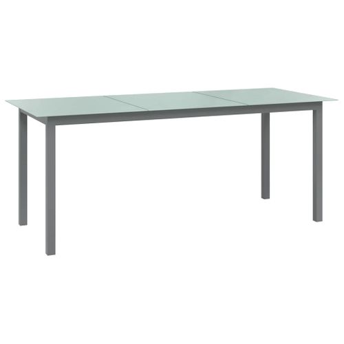 Table De Jardin Gris Clair 190x90x74 Cm Aluminium Et Verre Meuble De Patio Terrasse Extérieur