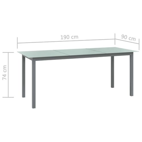 Table De Jardin Gris Clair 190x90x74 Cm Aluminium Et Verre Meuble De Patio Terrasse Extérieur