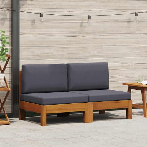 Canapés Centraux 2 Pièces Avec Coussins Gris Foncé Acacia Solide