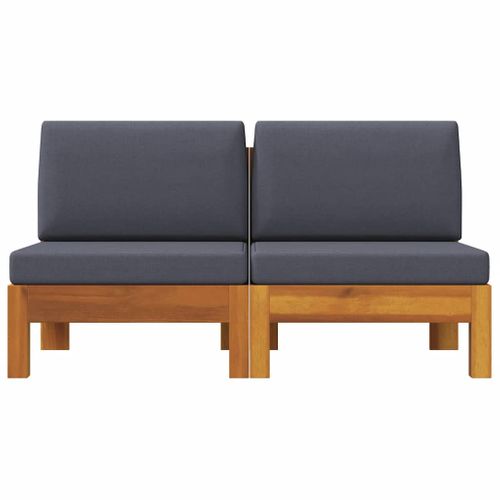 Canapés Centraux 2 Pièces Avec Coussins Gris Foncé Acacia Solide