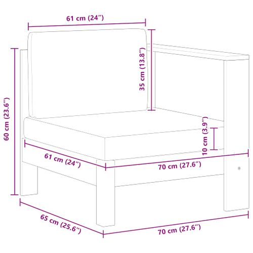 Canapé Central Avec 1 Accoudoir Gris Foncé Acacia Solide