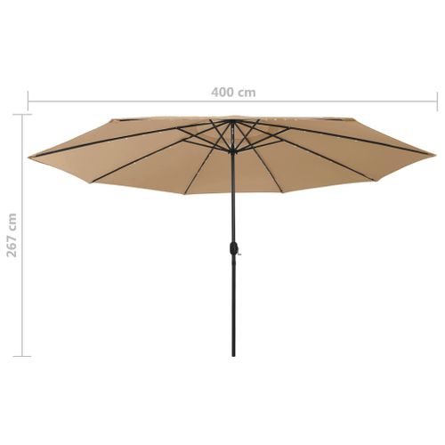 Parasol De Jardin Avec Lumières LED Et Mât En Métal 400cm Taupe