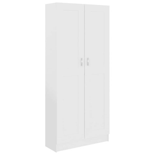 Bibliothèque 5 Compartiments 2 Portes Bois Contreplaqué Blanc Étagère De Rangement Haute