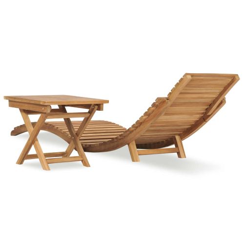 Chaise Longue Pliable Avec Table Bois De Teck Solide