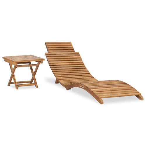 Chaise Longue Pliable Avec Table Bois De Teck Solide