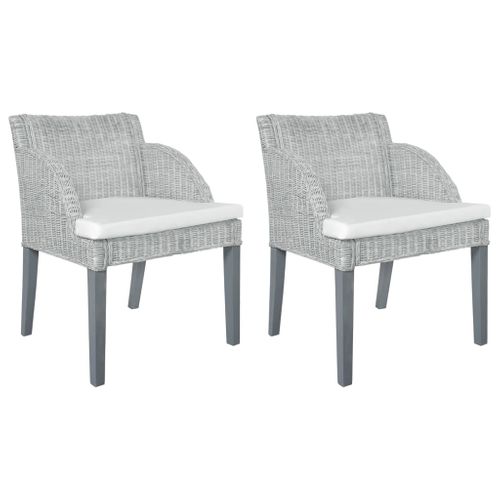 Chaises À Manger Avec Coussins Lot De 2 Gris Rotin Naturel