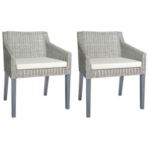 Chaises À Manger Avec Coussins Lot De 2 Gris Rotin Naturel