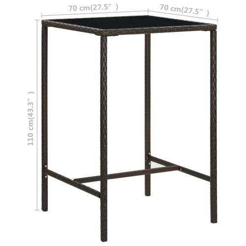 Table De Bar De Jardin Marron 70x70x110 Cm Résine Tressée Verre