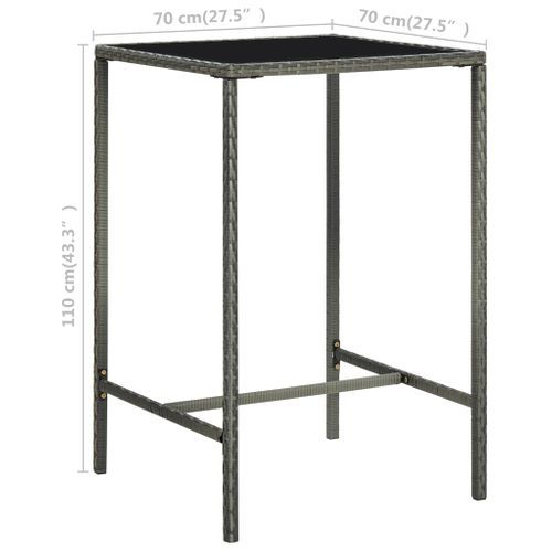 Table De Bar De Jardin Gris 70x70x110cm Résine Tressée Et Verre