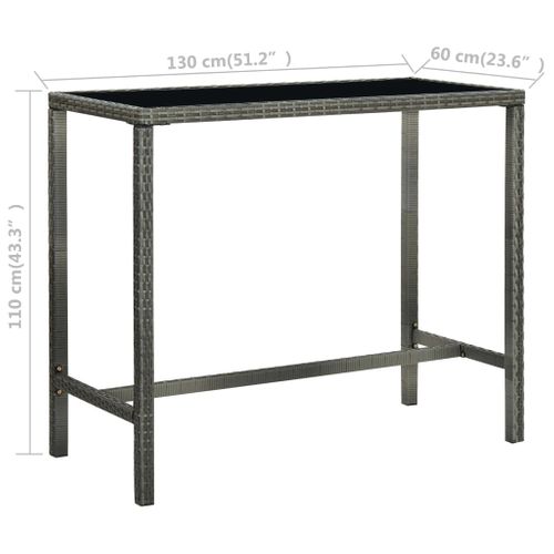 Table Bar De Jardin Gris 130x60x110 Cm Résine Tressée Et Verre