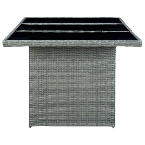 Table De Jardin Gris Clair Résine Tressée Et Verre Trempé