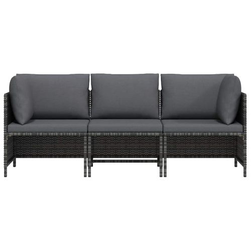 Canapé De Jardin à 3 Places Avec Coussins Gris Résine Tressée