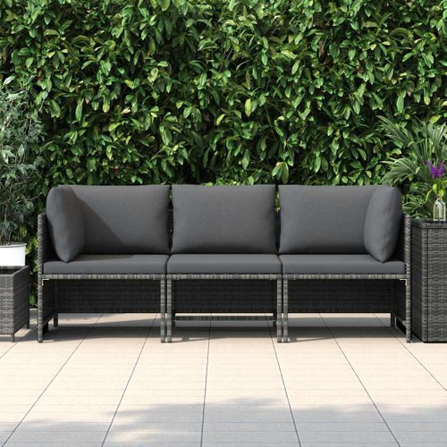 Canapé De Jardin à 3 Places Avec Coussins Gris Résine Tressée