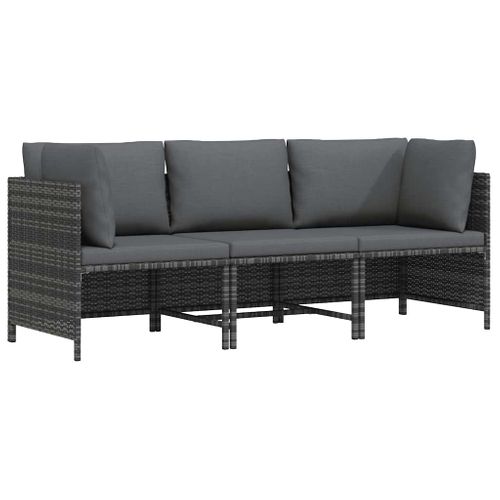 Canapé De Jardin à 3 Places Avec Coussins Gris Résine Tressée