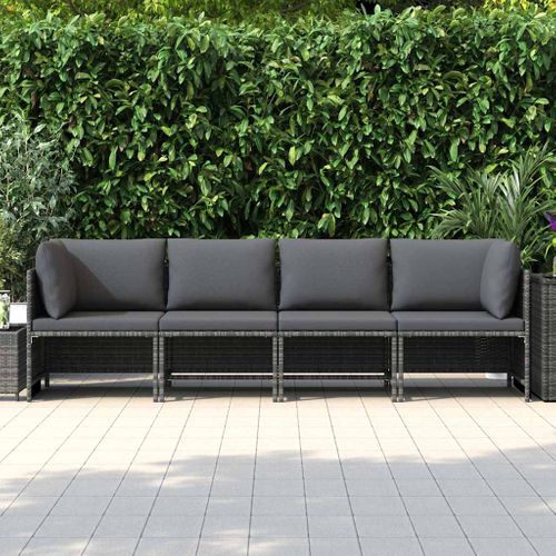 Canapé De Jardin à 4 Places Avec Coussins Gris Résine Tressée