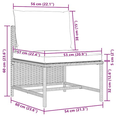 Canapé Central Sectionnel Avec Coussins Noir Résine Tressée