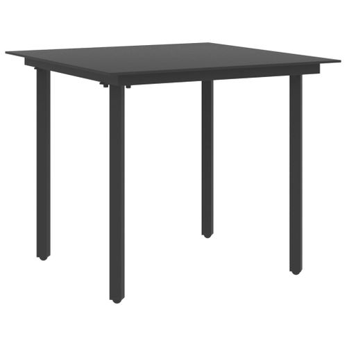 Table à Dîner De Jardin Noir 80x80x74 Cm Acier Et Verre