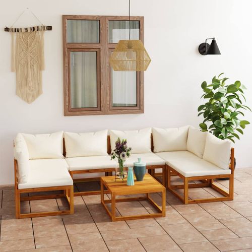 Vidaxl Salon De Jardin 7 Pièces Avec Coussin Crème Bois D'acacia Solide Meubles Mobilier De Terrasse