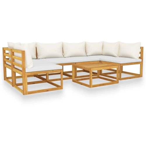 Vidaxl Salon De Jardin 7 Pièces Avec Coussin Crème Bois D'acacia Solide Meubles Mobilier De Terrasse