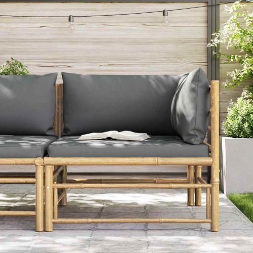 Canapé D'angle De Jardin Avec Coussins Gris Foncé Bambou