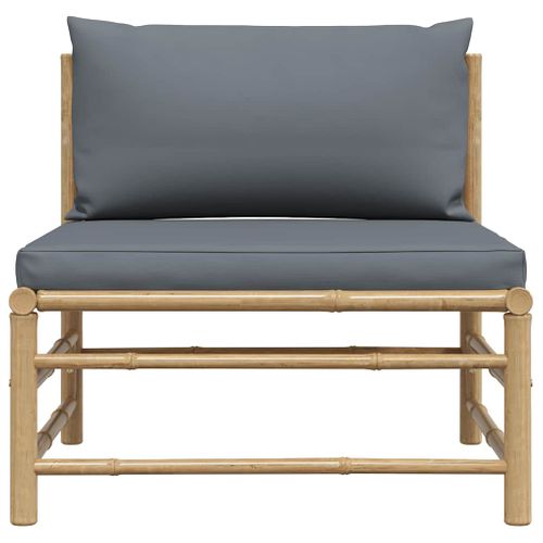 Canapé De Milieu De Jardin Avec Coussins Gris Foncé Bambou