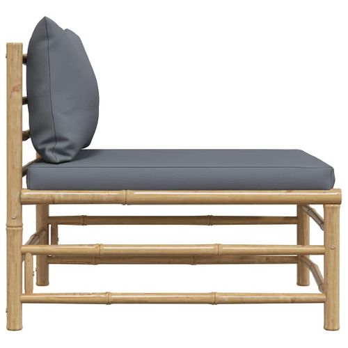 Canapé De Milieu De Jardin Avec Coussins Gris Foncé Bambou