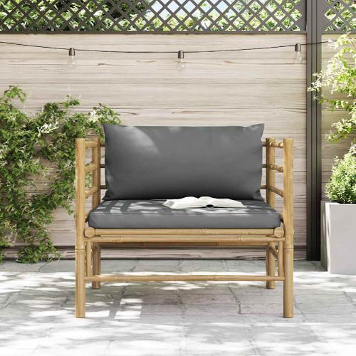Canapé De Jardin Avec Coussins Gris Foncé Bambou