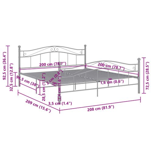 Cadre De Lit Gris Métal 200x200 Cm