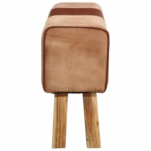 Banc Saut De Cheval 160 Cm Marron Cuir Véritable Et Bois Acacia