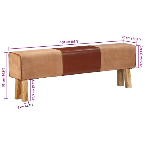 Banc Saut De Cheval 160 Cm Marron Cuir Véritable Et Bois Acacia