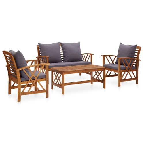 Salon De Jardin 4 Pièces Avec Coussins Bois D'acacia Solide