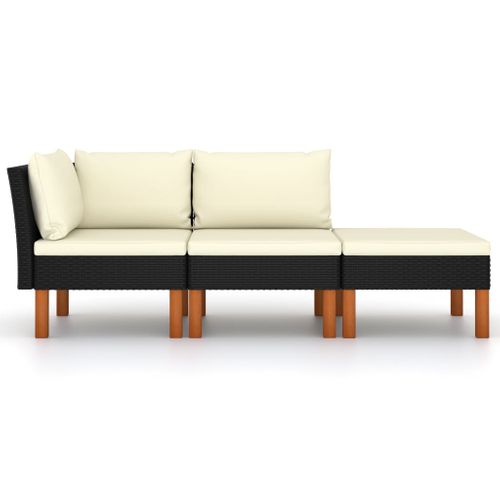 Salon De Jardin 3pcs Résine Tressée Et Bois D'eucalyptus Massif