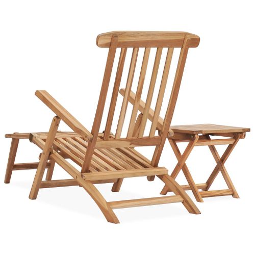 Chaise Longue De Jardin Avec Repose-pied Et Table Bois De Teck