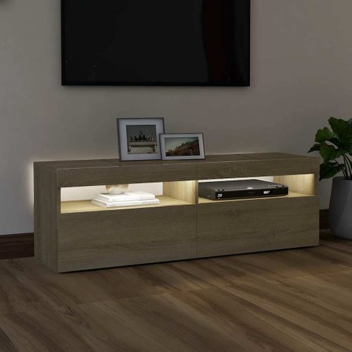 Meuble TV 120x35x40 Cm Chêne Sonoma Bois Contreplaqué Éclairage LED Rvb USB Design Moderne