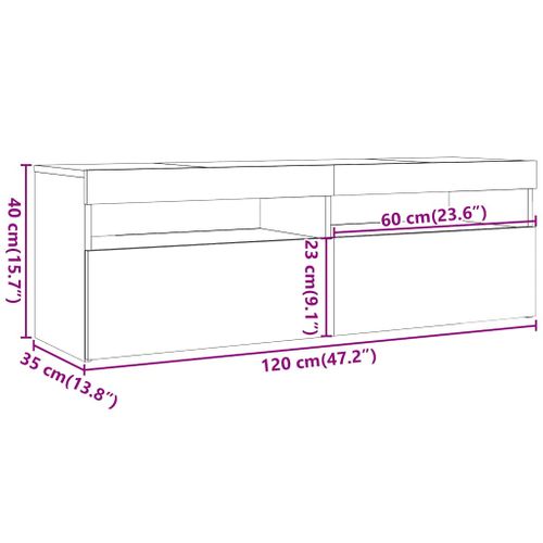 Meuble TV 120x35x40 Cm Chêne Sonoma Bois Contreplaqué Éclairage LED Rvb USB Design Moderne