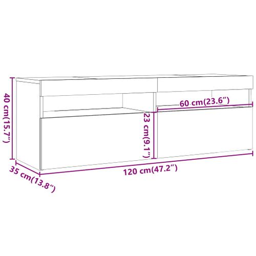Meuble TV Avec Lumières LED Gris Béton 120x35x40 Cm