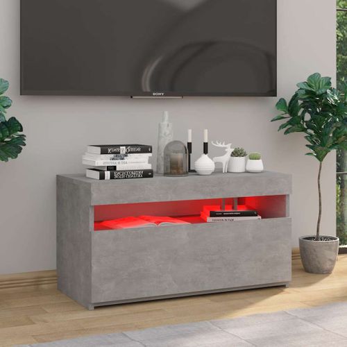 Meuble TV 75x35x40 Cm, Gris Béton, Bois Contreplaqué, Éclairage LED Rvb, USB, Design Moderne