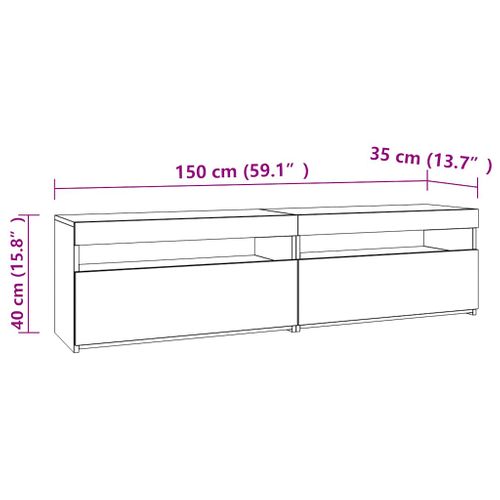 Meubles TV 2 Pièces Avec Lumières LED Gris Béton 75x35x40 Cm