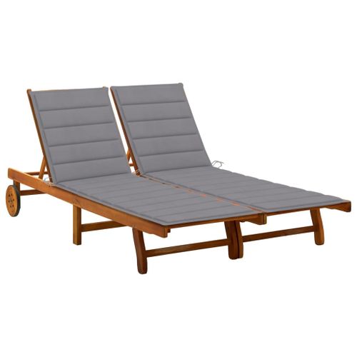 Chaise Longue De Jardin 2 Places Avec Coussins Acacia Solide