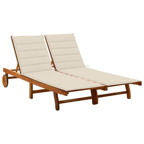 Chaise Longue De Jardin 2 Places Avec Coussins Acacia Solide