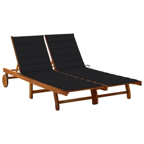 Chaise Longue De Jardin 2 Places Avec Coussins Acacia Solide