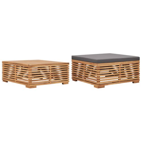 Table Et Repose-pied De Jardin Coussin Gris Foncé Bois De Teck