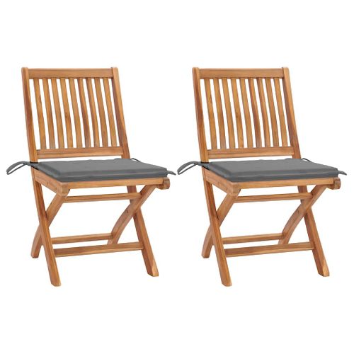 Chaises De Jardin 2 Pièces Avec Coussins Gris Bois De Teck Massif