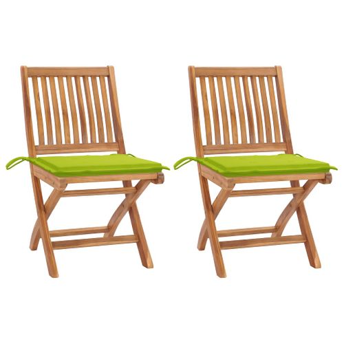 Chaises De Jardin Lot De 2 Avec Coussins Vert Vif Bois De Teck