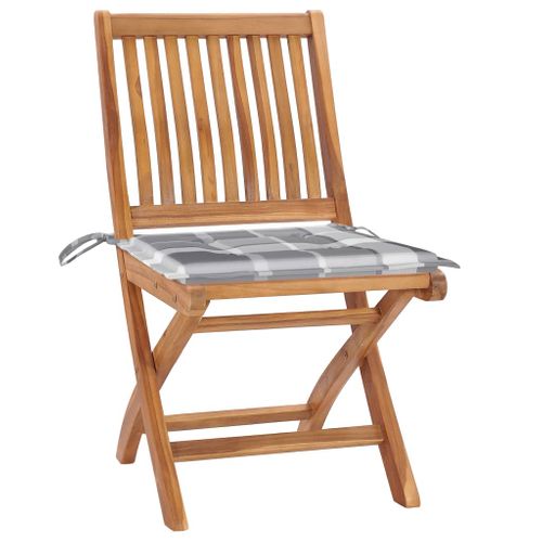 Chaises De Jardin Lot De 2 Avec Coussins à Carreaux Gris Teck