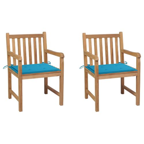 Chaises De Jardin Lot De 2 Et Coussins Bleu Bois De Teck Massif