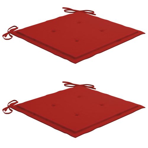 Chaises De Jardin Lot De 2 Et Coussins Rouge Bois Teck Massif