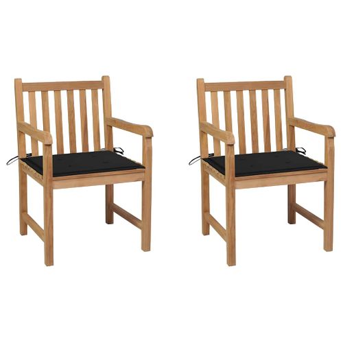 Chaises De Jardin Lot De 2 Et Coussins Noir Bois De Teck Massif