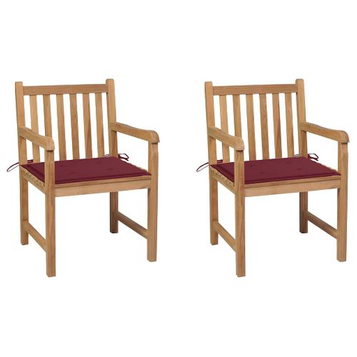 Chaises De Jardin Lot De 2 Avec Coussins Bordeaux Teck Massif